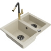 Mexen Carlos granitový kuchynský drez 1,5-komorový s kuchynskou batériou Flora, béžový - 6518-69-670401-57-B