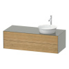 DURAVIT White Tulip závesná skrinka pod umývadlo na dosku vpravo, 2 zásuvky, 1300 x 550 x 408 mm, dub prírodný masív/kameňovo šedá matná, WT4987RH592