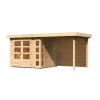 Drevený domček KARIBU KERKO 3 + prístavok 240 cm vrátane zadnej steny (9185) natur LG2954 - m2 - plexisklo - 16mm - ks - ks - ks - m2 - nie - nie - pultová (plochá) - 2ks - dvojkrídlové na pántoch - 2