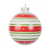 Clayre & Eef Červeno-zelená pruhovaná sklenená guľa - Ø 8*8 cm - Clayre & Eef