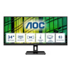 AOC Essential-line U34E2M LED monitor 86.4 cm (34 palca) En.trieda 2021 F (A - G) 3440 x 1440 Pixel UWQHD 4 ms HDMI ™, DisplayPort, Audio-Line-out VA LED; U34E2M