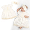 Luxusné šatôčky s čipkou Sofia, krátkym rukávom + čelenka,2D sada, smotanové