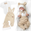 Bavlnená súprava Gentleman 3D, body, polodupačky s lacnom + čiapočka, béžová/biela, veľ.68 56 (1-2m)
