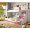 DETSKÁ POSCHODOVÁ POSTEĽ KLARA + SCHODY + POLICE SKRINKY BIELO / RUŽOVÁ