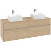 VILLEROY & BOCH Collaro závesná skrinka pod dve umývadlá na dosku, 4 zásuvky, 1600 x 500 x 548 mm, Nordic Oak, C05200VJ