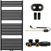 CERANO - Kúpeľňový radiátorový set Vincenzo - kombinované vykurovanie, termo tyč - stredové pripojenie 50 mm - 600W - čierna matná - 1330x600 mm