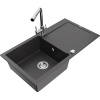 Mexen Leo jednodrezový granitový drez s odkvapkávačom a kuchynskou batériou Duero, čierny škvrnitý - 6501-76-671600-00