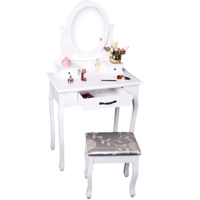 Kondela Toaletný stolík s taburetom, biela/strieborná, LINET NEW 0000228273
