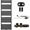 CERANO - Kúpeľňový radiátorový set Vincenzo - kombinované vykurovanie, termo tyč - stredové pripojenie 50 mm - 800W - čierna matná - 1690x600 mm