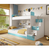 DETSKÁ POSCHODOVÁ POSTEĽ KLARA + SCHODY + POLICE SKRINKY BIELO / TYRKYSOVÁ
