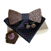 Set dreveného motýlika, manžetových gombíkov a brošne - Mozaika, elegantný modrý
