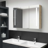 vidaXL LED kúpeľňová zrkadlová skrinka 89x14x62 cm dubová - Sivá - 155372-59972