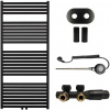 CERANO - Kúpeľňový radiátorový set Vincenzo - kombinované vykurovanie, wifi tyč - stredové pripojenie 50 mm - 600W - čierna matná - 1330x600 mm