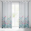 Eurofirany Záves 140x250 cm etamínový bielo modrý s potlačou kvetov na kovové krúžky LILIAN