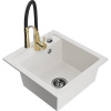 Mexen Matias, granitový drez 900x505x200 mm, 1,5-komorový a drezová batéria Aster, biela, 6502-20-73450-57-B