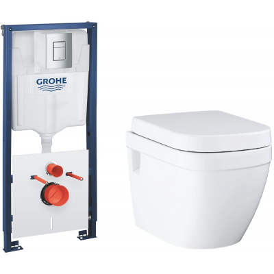 Set WC misa Grohe Euro Ceramic 39703000, podomietkový montážny rám s tlačidlom a tesnením Grohe Solido 39930000