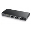 Zyxel GS1900-8HP v3 8-portový stolový gigabitový webový inteligentný PoE switch: 8x Gigabit metal, IPv6, PoE budget 70W, bez ventilátora