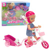 LEAN TOYS Mini bábika na bicykli s vozíkom, biely psík