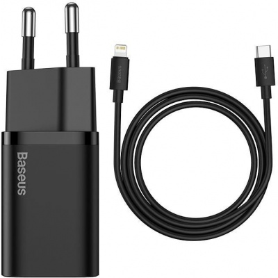 Nabíjačka do siete Baseus Super SI set adaptéra USB-C 20W a kábla USB-C do Lightning 1m, čierna (TZCCSUP-B01)