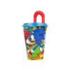 Detský kelímok na vodu so slamkou STOR 40530 Ježko Sonic modrý a červený 430 ml