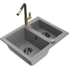Mexen Carlos granitový drez 1,5-komorový s kuchynskou batériou Flora, sivý - 6518-71-670401-57-B