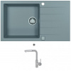 Alveus CADIT 40 SET kuchynský granit. drez so sifónom 86x50 + batéria SIROS - Beton/Chróm CADIT40G81+SIROS81