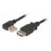 Kábel USB 2.0 A-A M/F 1.5m, High Speed, predlžovací, čierny, zahnutý 90°