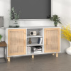 Komoda biela 105x30x60 cm masívna borovica a prírodný ratan-ForU-345639