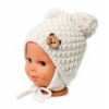 BABY NELLYS Zimná pletená čiapka Teddy Bear na zaväzovanie, ecru, 68/80, (6-12m)