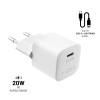 Set síťové nabíječky FIXED Mini s USB-C výstupem a USB-C/Lightning kabelu, podpora PD, 1 metr, MFI, 20W, bílý FIXC20M-CL-WH