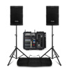 Power Dynamics Kompletný PA systém s 10-palcovými reproduktormi, mixérom, bezdrôtovými mikrofónmi a statívmi