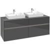 VILLEROY & BOCH Collaro závesná skrinka pod dve umývadlá na dosku, 4 zásuvky, s LED osvetlením, 1400 x 500 x 548 mm, Glossy Grey, C076B0FP