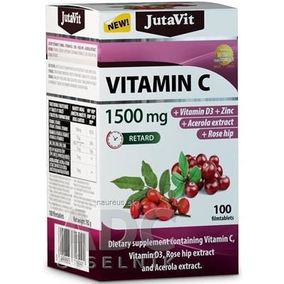 JuvaPharma Kft. JutaVit Vitamín C 1500 mg tbl s postupným uvoľňovaním, s vitamínom D3, zinkom, šípkami a extraktom z aceroly 1x100 ks 1500mg
