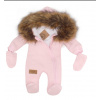 Z & z zimná detská kombinéza s kapucňou a kožušinou + rukavičky, ružová 74 (6-9m)