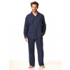 Flanelové pánske pyžamo na gombíky kárované Key - do 4XL 2XL Modrá