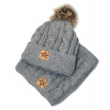 BABY NELLYS Zimná pletená čiapka s brmbolcom + komín, sivá, veľ. 104/116 Baby Nellys
