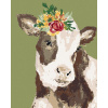 ZUTY Maľovanie podľa čísel KRAVA S KVETINOU NA ZELENOM POZADIÍ HALEY BUSH Rámovanie Rozmer 80x100 cm