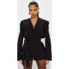 Čierny blazer overal s viazaním a dlhým rukávom #Veľkosť S Farba Čierna