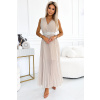 Numoco basic Numoco Plisované šaty so širokým opaskom a výstrihom - béžové 546-1 Farba: Béžová, Veľkosť: UNI