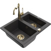 Mexen Carlos kuchynský drez z granitu 1,5-komorový s kuchynskou batériou Carla, čierny špricovaný - 6518-76-670700-50
