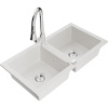 Mexen Mario, 2-komorový granitový drez 820x436x161 mm a drezová batéria Elia, biela, 6504-20-670101-00