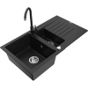 Mexen Matias, 1,5-komorový granitový drez s odkvapkávačom 90x50 cm a kuchynskou batériou Telma, čierna, 6502-77-670200-70