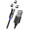 Colorway CW-CBUU037-BK Nabíjecí 3v1 Lightning+MicroUSB+USB-C/ Magnetic, 2.4A, Nylon, Magnetic Rotation 540°, 1m
