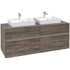 VILLEROY & BOCH Collaro závesná skrinka pod dve umývadlá na dosku, 4 zásuvky, s LED osvetlením, 1400 x 500 x 548 mm, Stone Oak, C076B0RK
