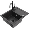 Mexen Enzo granitový drez s 1 komorou, odkvapkávačom a kuchynskou batériou Carla, čierny s bodkami - 6506-76-670700-70-B