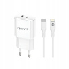 Forever PD QC nástenná nabíjačka TC-01-20AC 1x USB-C 1x USB 20W biela + kábel
