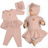 Baby Nellys Bavlnená sada, 3D, tunika, legíny, turban - púdrovo ružová, veľ. 80, 80 (9-12m)