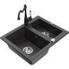 Mexen Carlos žulový drez 1,5-komorový s kuchynskou batériou Carla, čierny škvrnitý - 6518-76-670700-70