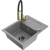 Mexen Enzo Granitový drez s 1-komorou s odkvapkávacou plochou a kuchynskou batériou Aster, sivý - 6506-71-73450-57-B