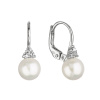 Zlaté 14-karátové náušnice biele zlato s riečnou perlou a tromi zirkónmi 81P00024